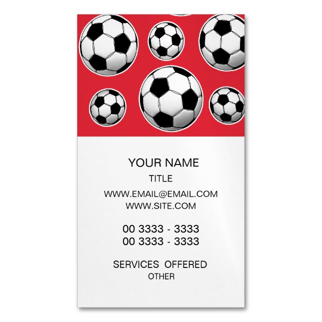 Alizarin-Hochrot-Fußball-Muster Magnetische Visitenkarte (Vorderseite Vertikal)