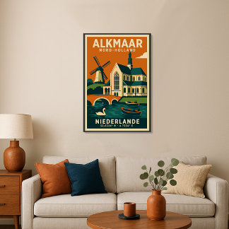 Alkmaar Hollande du Nord Pays-Bas Affiche de voyag