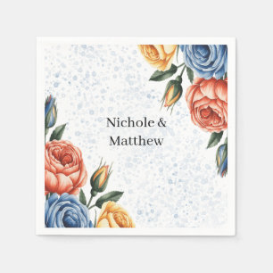 Alkohol-Tinte Aquarell Blau Orange Rosen Hochzeit Serviette