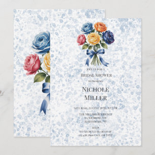 Alkohol-Tinte Blau Orange Rosen Brautparty Einladung