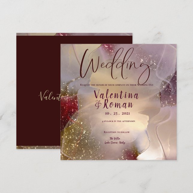 Alkohol und Tinte Elegante Hochzeit Einladung (Vorne/Hinten)