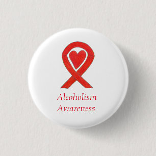 Alkoholische Bewusstseinsbildung Red Heart Ribbon  Button