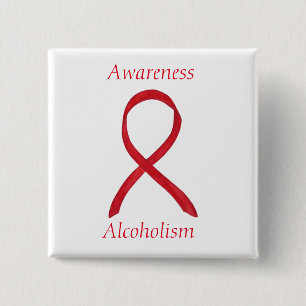 Alkoholische Bewusstseinsbildung Red Ribbon Custom Button