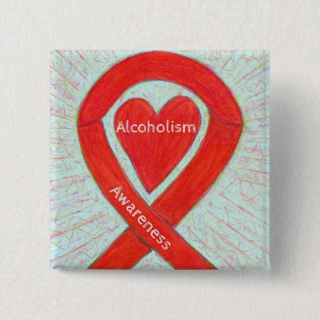 Alkoholische Bewusstseinsbildung Rotes Herz Band C Button (Vorderseite)