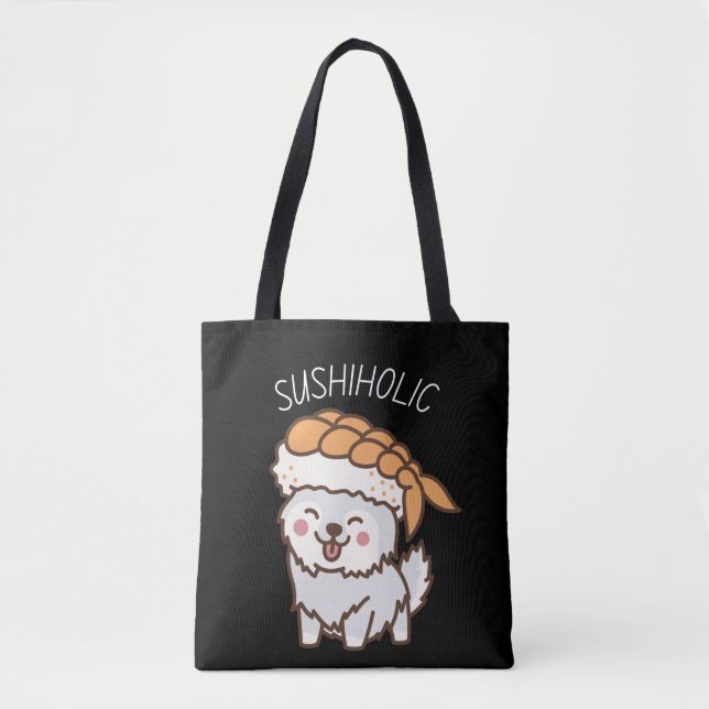 Alkoholischer Niedlicher Welpe mit Kawaii Sushi To Tasche (Vorderseite)