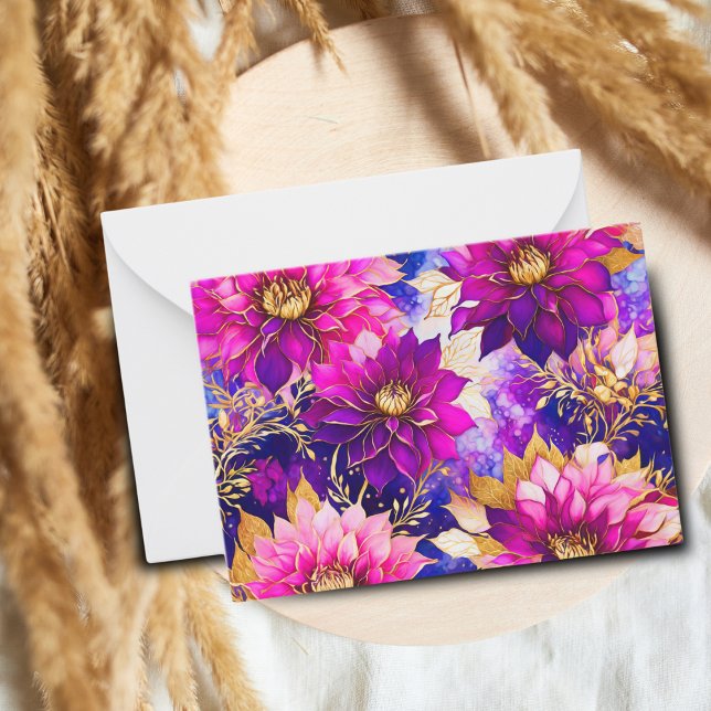 Alkoholtink Pink Lila Dahlia Blume ai Artwork Mitteilungskarte (Brighten any occasion with this stunning dahlia flowers note card.)