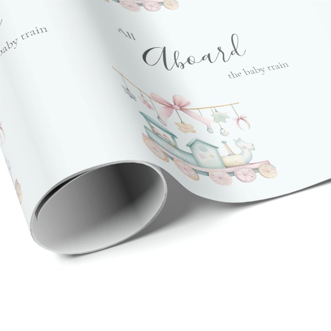 All Aboard the Baby Train Baby Shower Geschenkpapier (Rolleneckpunkt)