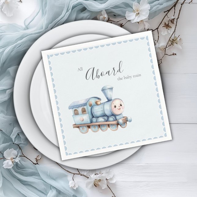 All Aboard the Baby Train Blue Boy Baby Shower Serviette (Von Creator hochgeladen)
