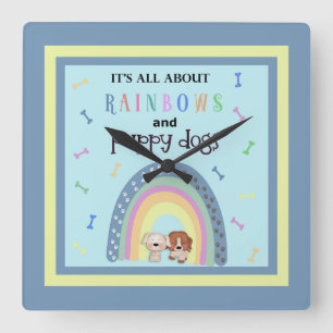 All About Rainbows And Puppy Dogs Quadratische Wanduhr