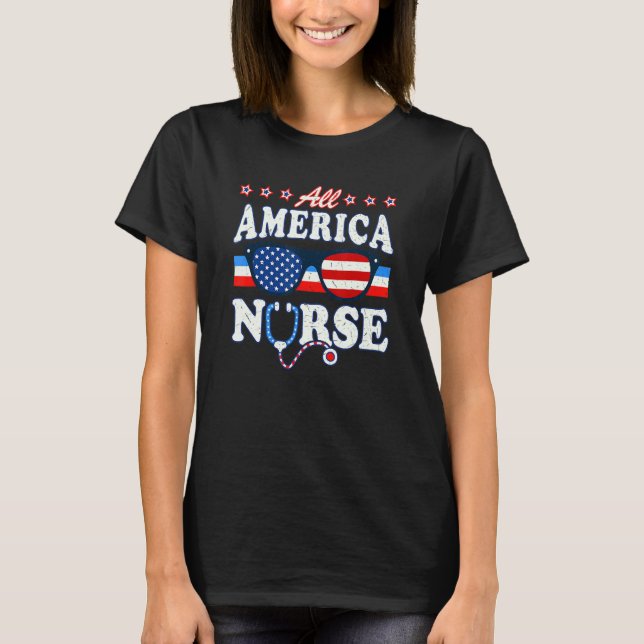 All America Nurse Stethoscope Us Flag Doctor Lpn 4 T-Shirt (Vorderseite)