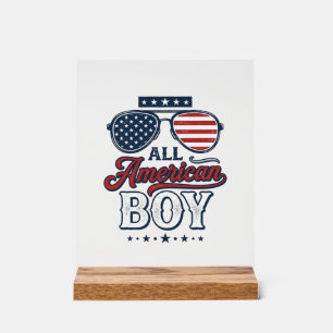 All American Boy Patriotische Sonnenbrille T-Shirt Acrylschild