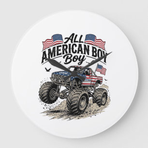 All American Boy Patriotischer Monster-Truck T-Shi Große Wanduhr