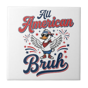All American Bruh Patriotische Enten Vintage-Shirt Fliese
