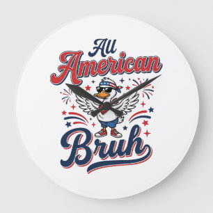 All American Bruh Patriotischer Enten-Vintage-Shir Große Wanduhr