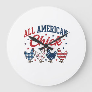 All American Chick Patriotisches Hühner-Shirt-Desi Große Wanduhr