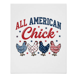 All American Chick Patriotisches Hühner-Shirt-Desi Poster