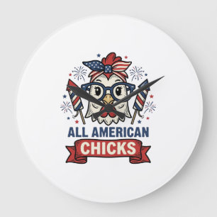 All American Chicks Patriotisches Hühnervektor-Des Große Wanduhr
