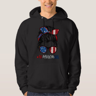 All American Girl 4. Juli Frauen Messy Bun Usa Hoodie
