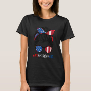 All American Girl 4. Juli Frauen Messy Bun Usa T-Shirt