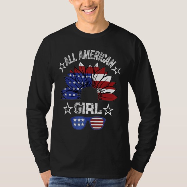 All American Girl 4th Of July Shirt Women Sunflowe (Vorderseite)