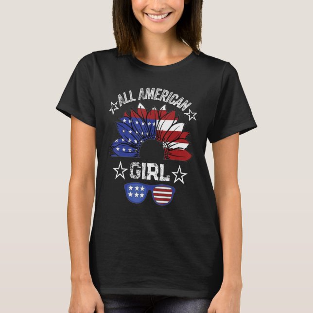 All American Girl 4th Of July Shirt Women Sunflowe (Vorderseite)