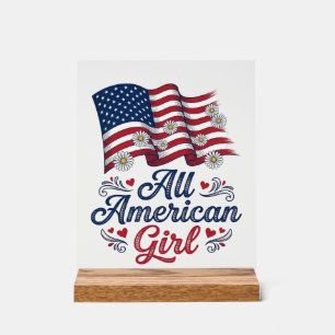 All American Girl Patriotisches Gänseblümchen-Flag Acrylschild