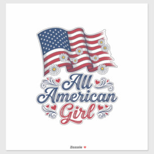 All American Girl Patriotisches Gänseblümchen-Flag Aufkleber