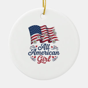 All American Girl Patriotisches Gänseblümchen-Flag Keramik Ornament