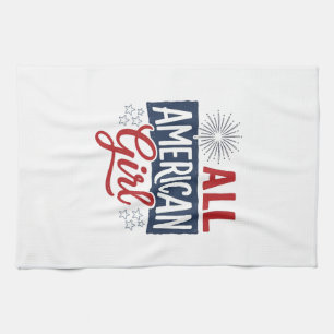 All American Girl Patriotisches Vintage-Shirt-Desi Geschirrtuch