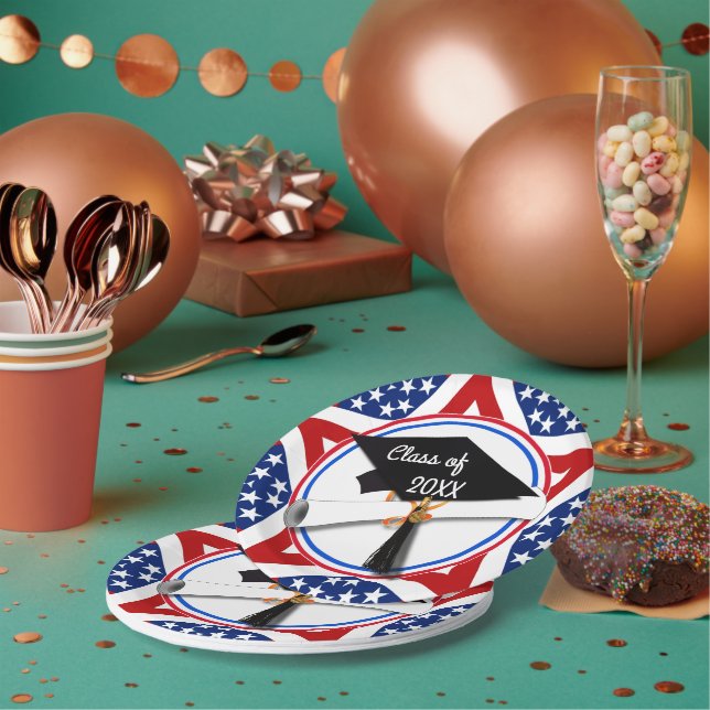 All American Grad - Red White & Blue on Stars Pappteller (Multi)