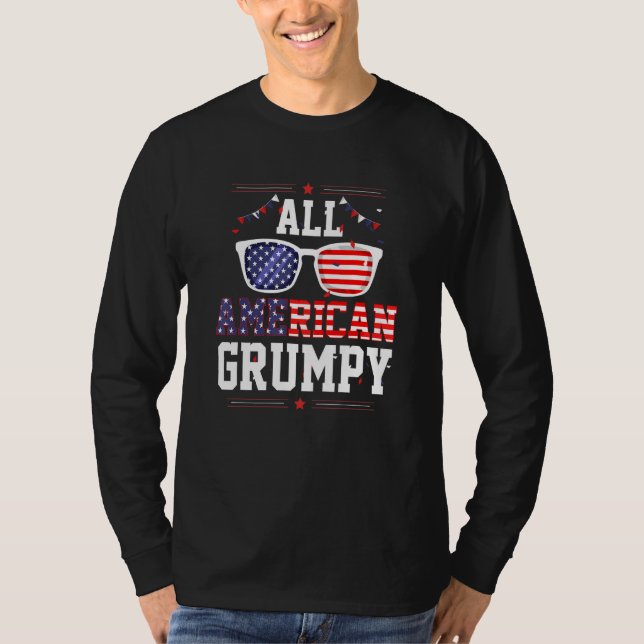 All American Grumpy 4th of July US Flag Sunglasses T-Shirt (Vorderseite)
