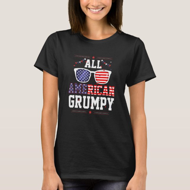 All American Grumpy 4th of July US Flag Sunglasses T-Shirt (Vorderseite)