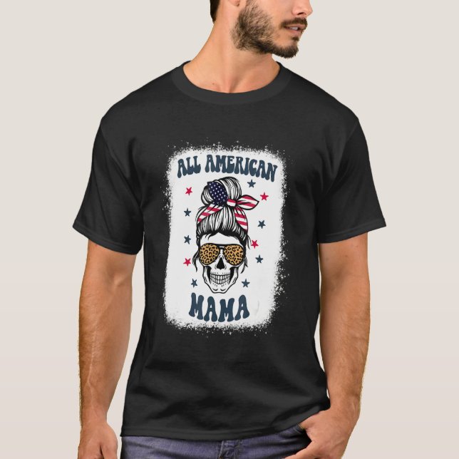 All American Mama Leopard Skull 4th Of July Patrio T-Shirt (Vorderseite)