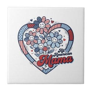 All American Mama Patriotisches Blumen-Shirt-Desig Fliese