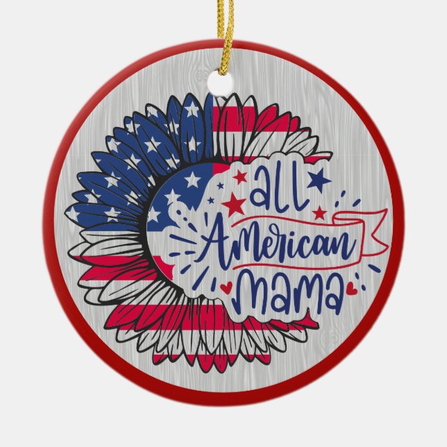 All American Mama Red White Blue US Flag Keramik Ornament (Vorne)