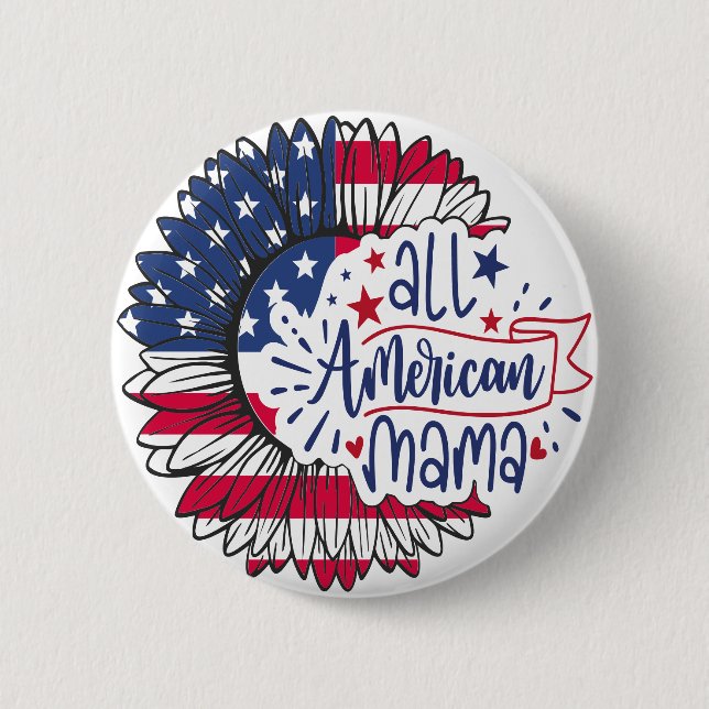 All American Mama USA Flag Red White Blue Patriot Button (Vorderseite)