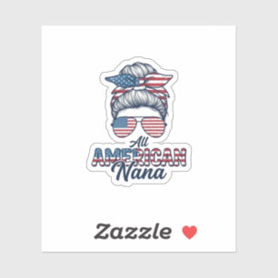 All American Nana Patriotisches Ungeordnetes Bun-V Aufkleber