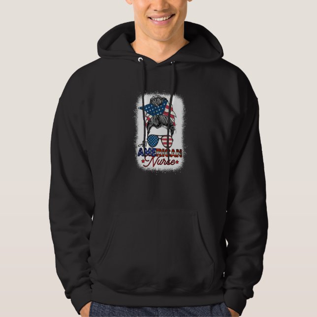 All American Nurse 4th July Messy Bun Us Flag Blea Hoodie (Vorderseite)