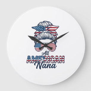 All American Oma Patriotischer Unordentlicher Dutt Große Wanduhr