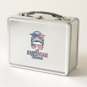 All American Oma Patriotischer Unordentlicher Dutt Metall Brotdose