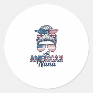 All American Oma Patriotischer Unordentlicher Dutt Runder Aufkleber