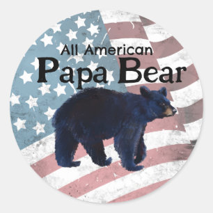 All American Papa Bär Runder Aufkleber