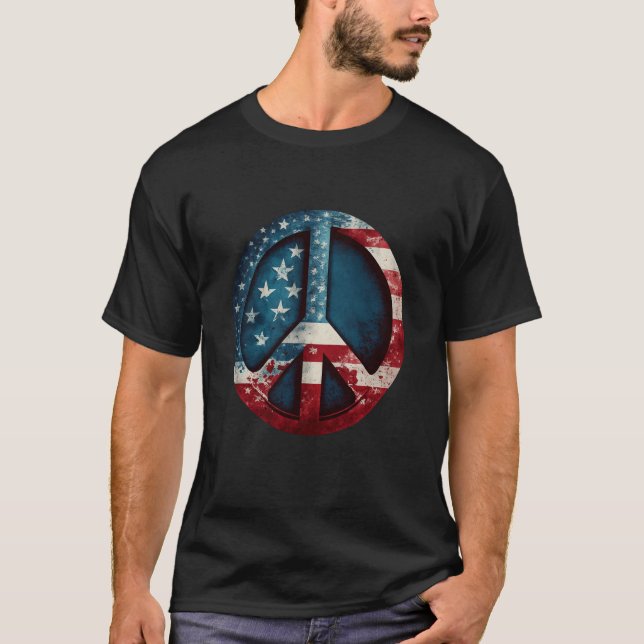 All American Peace Sign with American Flag T-Shirt (Vorderseite)