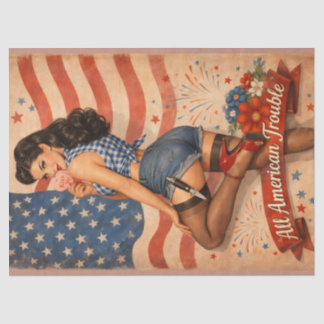 All American Pinup Mädchen Patriotisches Retro Pin Seidenpapier