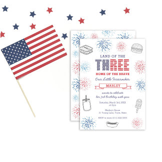 All-American Red Blue Fireworks 3. Geburtstag Part Einladung
