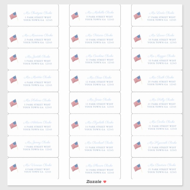 All-American USA Flag 4. Juli Gastadresse Aufkleber (Blatt)