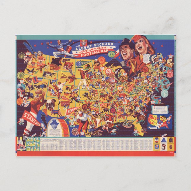 All-American Vintage Football Map Postkarte (Vorderseite)