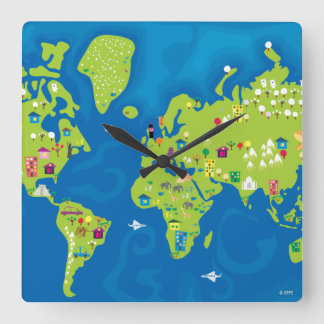 All Around the World Quadratische Wanduhr