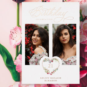 All Birthday Real Rose Gold 2 Photos Floral Heart  Folieneinladung