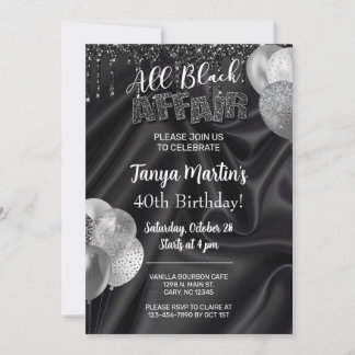 All Black Affair adult woman birthday invitation. Einladung